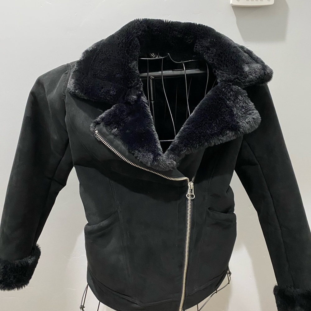 H&M Black Teddy Jacket with Faux Fur